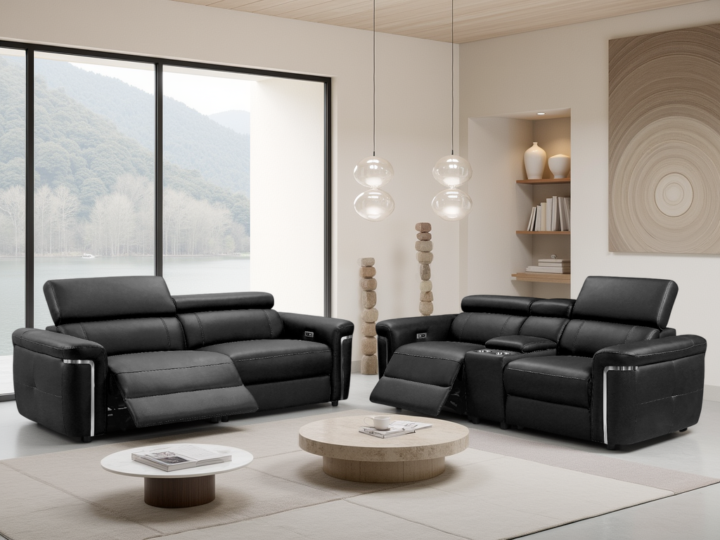 Sedbergh Electric Recliner Sofa Black 3+2 Set