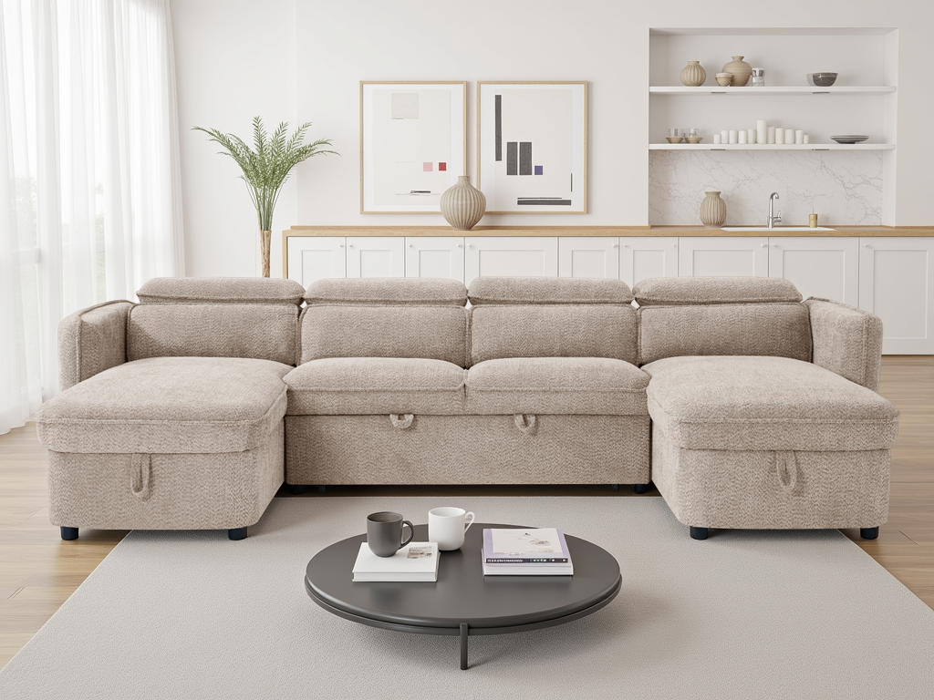Polperro Sofabed Beige U Shape Corner